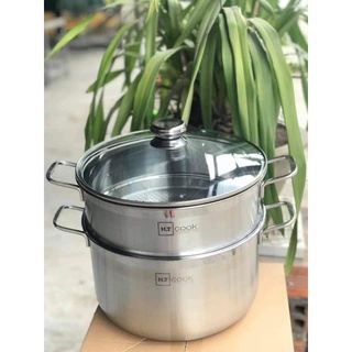 Bộ nồi xửng hấp 1 đáy HT COOK 28cm nắp kính