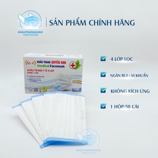 Khẩu trang y tế 4 lớp màu trắng viền xanh Quyền Anh