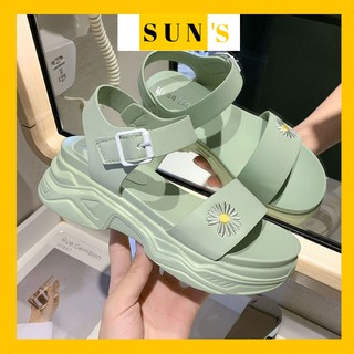 (SẴN-HÀNG ĐỘC QUYỀN) Sandal thể thao hoa cúc lệch quai ngang nữ đế xuồng màu nhã SANDAL73