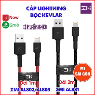 [Hỏa Tốc HCM] Cáp lightning ZMI AL881/AL833 dài 2m &amp; ZMI AL803 / AL805 dài 1m Chuẩn MFI dây bọc sợi KEVLAR)