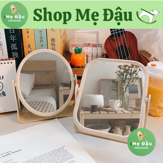 Gương Trang Điểm Để Bàn Phong Cách vintage Xoay 360 Độ Có 2 Mặt