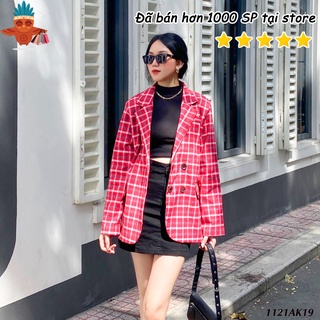 Áo khoác vest - blazer 2 lớp túi nấp caro đỏ THOCA HOUSE thời thượng, cá tính công sở