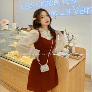 SET ÁO SƠ MI NHŨ VÀ ĐẦM YẾM BỐ ĐỎ