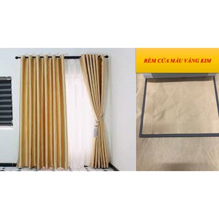 RÈM CỬA cao cấp chồng nắng 97%, vải gấm màu vàng kim , hoa văn hình gợn sóng , đa dạng nhiều kích thước