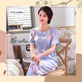 [Hàng Quảng Châu]Bộ lanh (cotton) nữ trung niên kiểu đẹp mặc nhà tặng mẹ - Thời trang trung niên nữ cao cấp Vvie Ladies