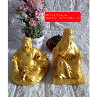 Tượng Thần Tài - Thổ Địa cỡ trung màu vàng - size 22cm hai tượng - TDV22