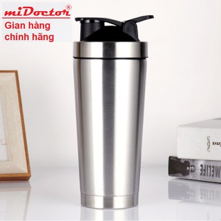 Bình lắc inox shaker tập gym, tập thể thao, có giữ nhiệt và quai xách – Kèm Bóng Lò Xo Lắc - Chính hãng miDoctor