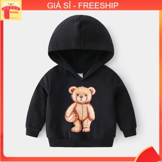 [CAO CẤP]Áo nỉ cho bé có mũ in hình Gấu, Áo nỉ da cá bé trai 2-7 tuổi kiểu dáng áo hoodie