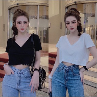 Áo croptop cổ tim chất thun cotton siêu mát siêu đẹp