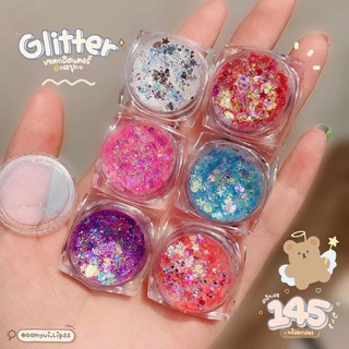 ✨ Hộp Gel Nhũ Hạt Sequin 6 Ô For Party Siêu Long Lanh Kèm Cọ 2 Đầu