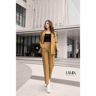 Set áo vest nữ tay dài dáng xuông màu nâu phối quần Lamia Design  LUXE008