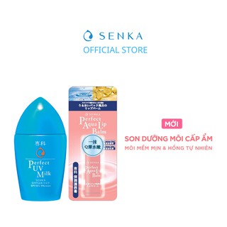 Bộ đôi Sữa chống nắng kiềm dầu &amp; Son dưỡng môi cấp ẩm (Senka UV milk 40ml + Senka Perfect Lip Balm 4.5g)
