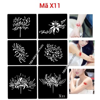Khuôn hình xăm tạm thời gồm 6 hình xăm giả mã X11 (không bao gồm mực xăm tạm thời)