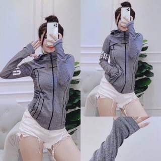 Áo Khoác Thể Thao Xỏ Ngón In Chữ, Áo Khoác Nữ Chống Nắng Túi Khóa [Ảnh Chụp Thật] - OK003
