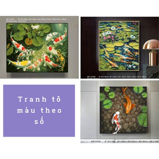 Tranh tô màu theo số Mẫu tranh đàn cá sơn dầu số hóa - Kích thước 40x50cm