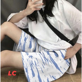 Quần shorts đùi loang xanh họa tiết đơn giản unisex nam nữ mặc nhà cực mát chất mềm mịn basic