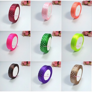 [Giá rẻ] Ruy băng lụa vải satin chấm bi 2cm cao cấp cuộn 5 mét nhiều màu làm nơ, bó hoa, phụ kiện handmade Pinky Shop