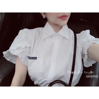 Áo sơ mi nữ cộc tay viền bèo điệu đà