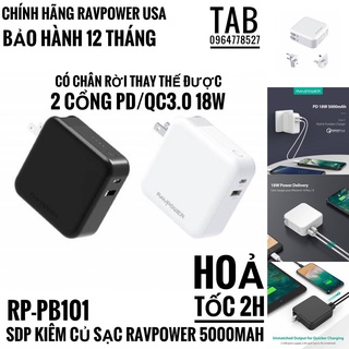 Sạc Dự Phòng Kiêm Củ Sạc RavPower 5000 18w Có PD/QC3.0 - Chính Hãng (RP-PB101)