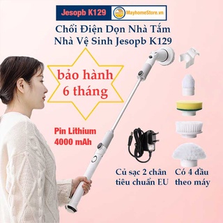 Máy cọ máy chà bàn chải làm sạch vệ sinh nhà tắm không dây Jesopb K129 Pin 4000 mAh màu trắng xám với 4 đầu cọ thay thế