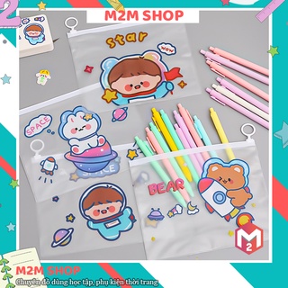 Hộp bút trong suốt hoạt hình phong cách vũ trụ cute dễ thương (17x21)