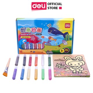 [Mã LIFEDL44 giảm 50K đơn 99K] Bộ tranh cát Deli - bộ gồm 12 màu, 9 tranh, 1 cọ, 1 khay - 9674