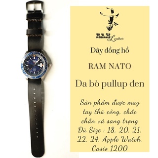 Dây đồng hồ RAM Leather vintage nato đơn đen tuyền da bò thật thanh lịch