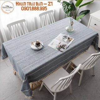 K4_Khăn trải bàn Cao Cấp có tua hình vuông/chữ nhật chất liệu cotton 100% Phong cách Bắc Âu