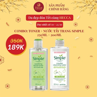 Combo Nước tẩy trang Simple Kind to Skin Micellar Cleansing Water 200ml + Nước Cân Bằng Da Simple Kind To Skin Soothing