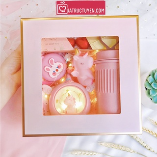 Quà Valentine Fall In Love lãng mạn gồm socola, đèn ngủ, bình giữ nhiệt Luv143 kèm túi quà tặng bạn gái, người yêu