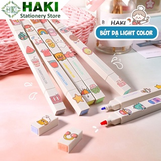 Bút dạ hai đầu màu Morandi màu xinh xắn tiện dụng, bút đánh dấu bút nhớ LIGHTCOLOR Bút Highlighter HAKI B08