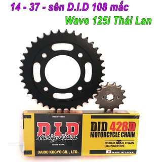 Nhông dĩa Recto 14 37, sên DID 108 mắc cho Honda Wave 125i Thái Lan (Future Thái) đời 2019 - nay
