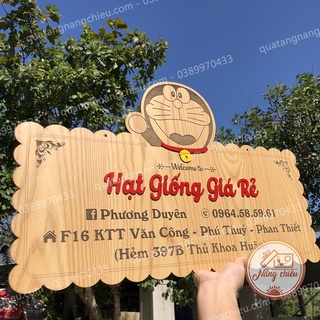 Biển gỗ treo trước cửa hàng size 35x55cm - Thiết kế mẫu Doremon dễ thương - Khắc laser với công nghệ tiên tiến