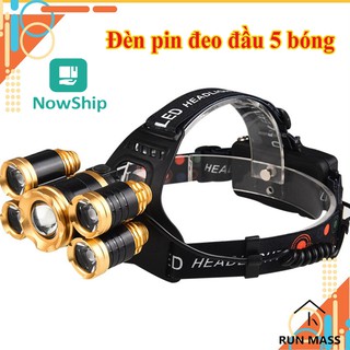 [RẺ BẤT NGỜ] Đèn pin đeo đầu 5 bóng SỬ DỤNG PIN, CÓ THỂ SẠC LẠI ĐƯỢC