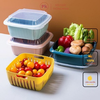 Bộ rổ nhựa kèm thau có nắp tiện dụng 22x22x11cm