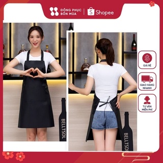 Tạp dề nấu ăn, phục vụ màu đen trơn, có túi - Tạp dề yếm vải kaki, bảo vệ quần áo - Form dáng basic, thời trang