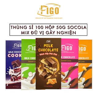 [GIÁ TIẾT KIỆM] Combo 100 hộp Kẹo socola sữa mix nhiều vị 50gram, đồ ăn vặt văn phòng FIGO