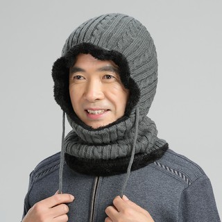 Mũ len cho người già trùm kín đầu liền cổ lót lông ấm chống gió lạnh mùa đông, thích hợp quà tặng người già lớn tuổi