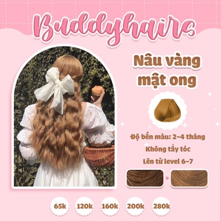 Thuốc nhuộm tóc NÂU VÀNG MẬT ONG không dùng thuốc tẩy tóc của buddyhairs tặng kèm găng tay, mũ trùm, trợ nhuộm tiện ích