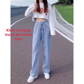Quần jean bò ống rộng suông xuông nữ jeans cạp cao phong cách Hàn Quốc sành điệu style năm 2021