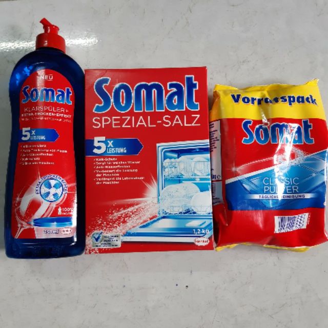 Combo muối+nước+bột rửa chén Somat