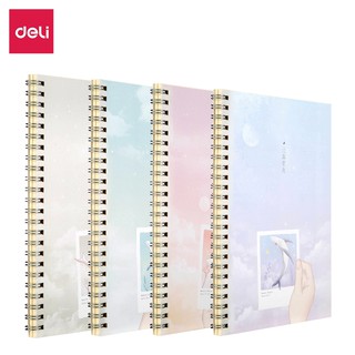 Sổ tay ghi chép A5 gáy xoắn 60 trang Deli Kẻ ngang Bìa họa tiết Hoa/Mèo/Cá ngẫu nhiên vở lò xo dành cho học sinh LA560