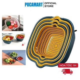 Combo Bộ Rổ 6 Món Kèm Chậu VUÔNG PUCA Đựng Đồ Đa năng Chất Liệu Nhựa Cao Cấp