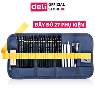 Bộ dụng cụ vẽ phác thảo 27 phụ kiện Deli - vẽ mỹ thuật - 1 bộ - 58125