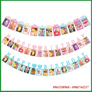 Dây Happy Birthday dán ảnh cho bé 12 tháng, loại đẹp, có ảnh thật