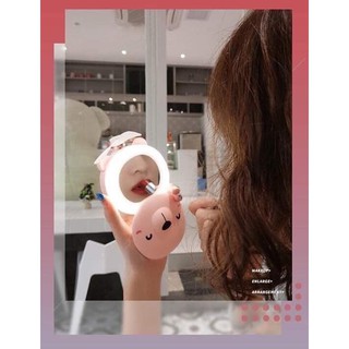 Quạt cầm tay hình con heo 3in1 (Fan+Led+Gương) siêu cute, quạt mini tích điện