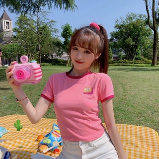 Áo kiểu croptop màu hồng in hình bên ngục cực xinh , chất thun bozip mềm mịn