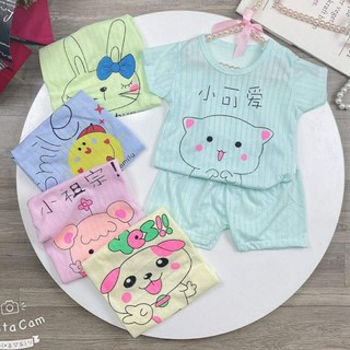 Bộ cộc tay cotton giấy màu ngộ nghĩnh bé trai bé gái