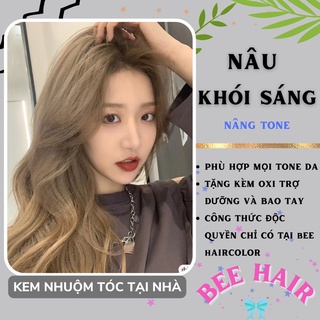 Thuốc Nhuộm tóc màu nâu Khói Sáng [ tặng kèm trợ dưỡng + bao tay và HDSD ] - màu lên từ base 7-8-9 bật 2-3 tone da !