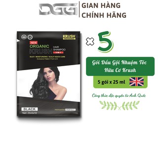 [ 5 Gói x 25 ml ] Dầu gội nhuộm tóc hữu cơ  Màu đen tự nhiên  Krush Anh Quốc